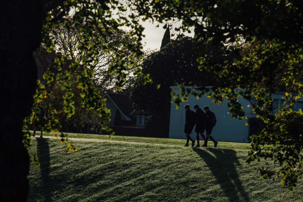 Students walking to school on a cold winter's morning