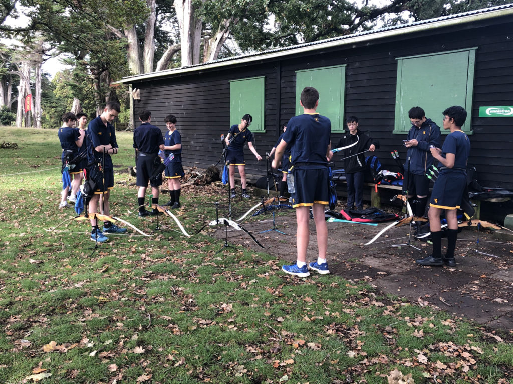 Students preparing their bow and arrows