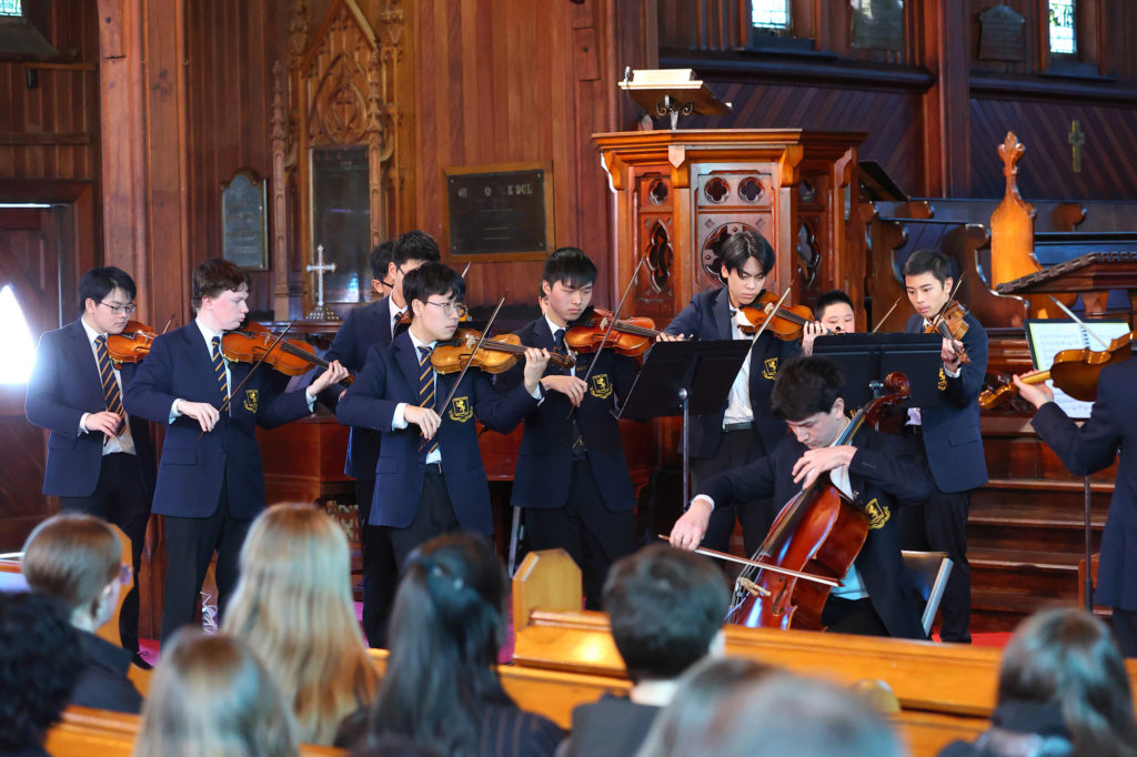 Grammar Virtuosi, the School's premier strong group, featuring cellist Daniel Fleming