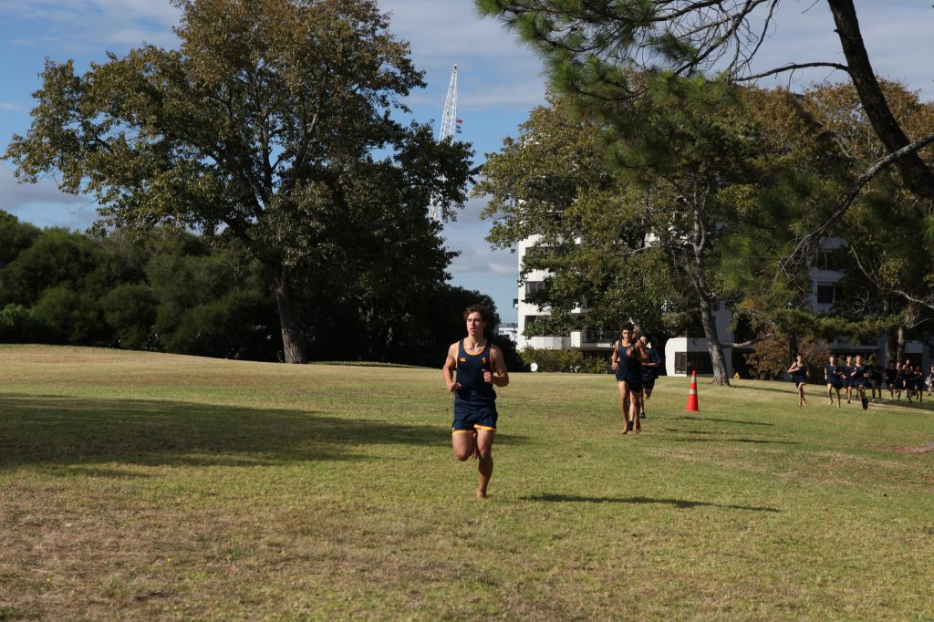 Prefect Jonathan Young in front of the pack during the senior race