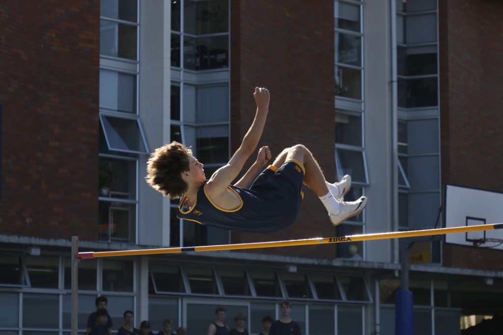 The high jump was set up on the Basketball courts, with plenty of running room