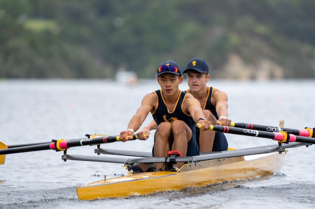 Prefect Max Ready (right) and his partner at the North Island Secondary Schools Rowing Championships