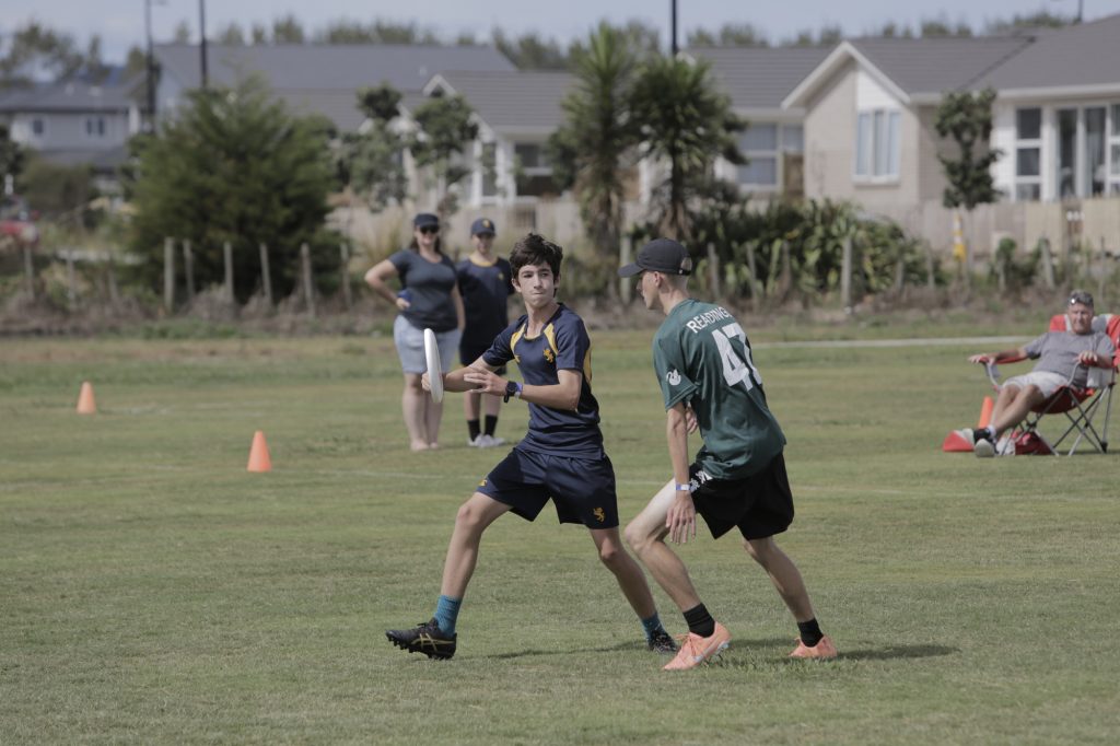 Playing in the Auckland Secondary Schools Disc Ultimate Championships final