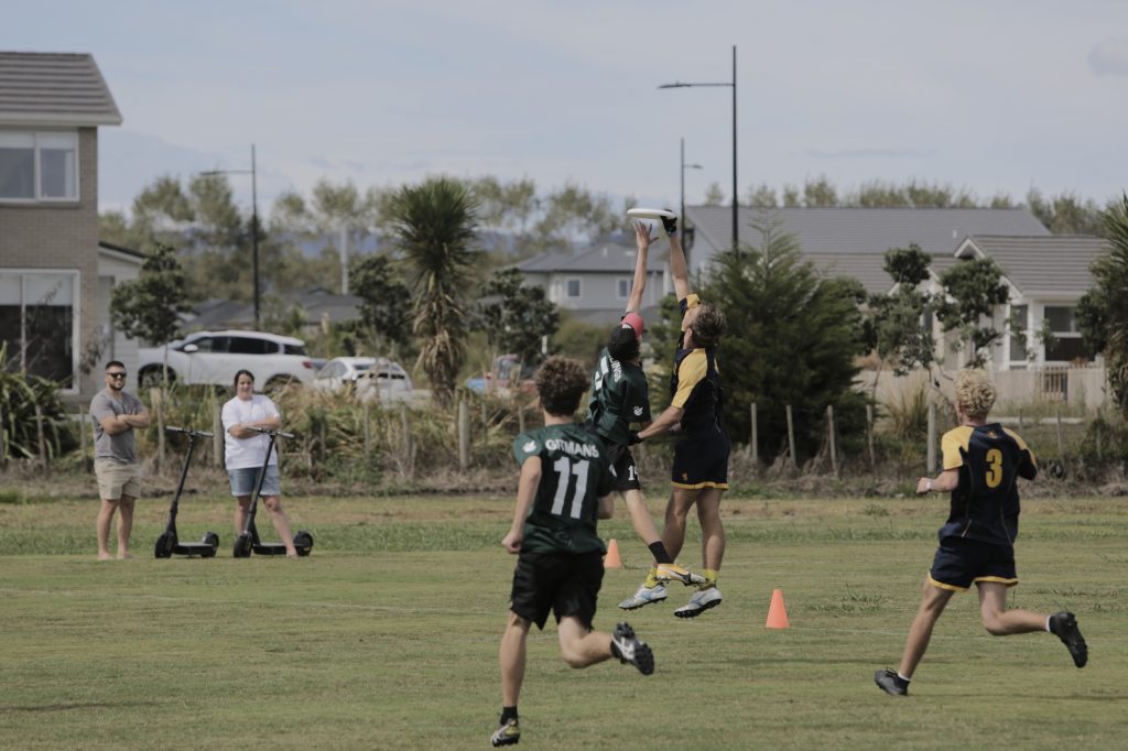 Playing in the Auckland Secondary Schools Disc Ultimate Championships final