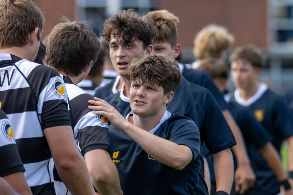 Captain Eddie Chaytor congratulates the New Plymouth 1st XV on a fantastic game