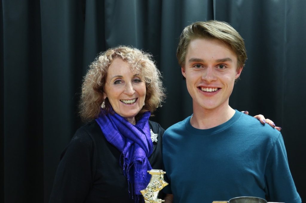 Jesse with adjudicator Glenda Pearce after winning the Senior Scholarship