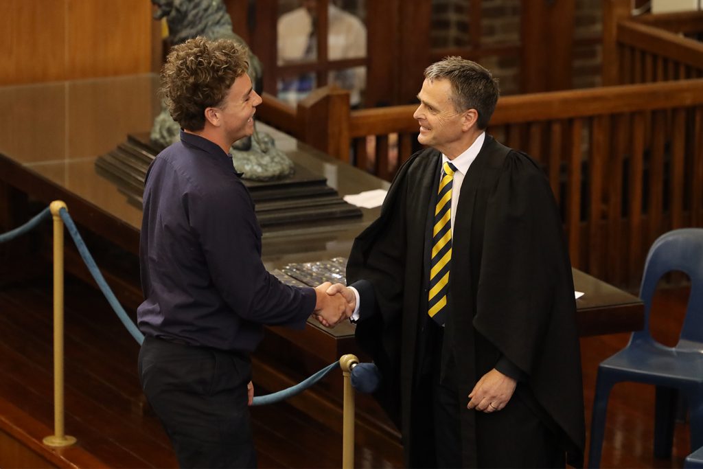 Prefect Liam Dodunski receives Colours for Water Polo